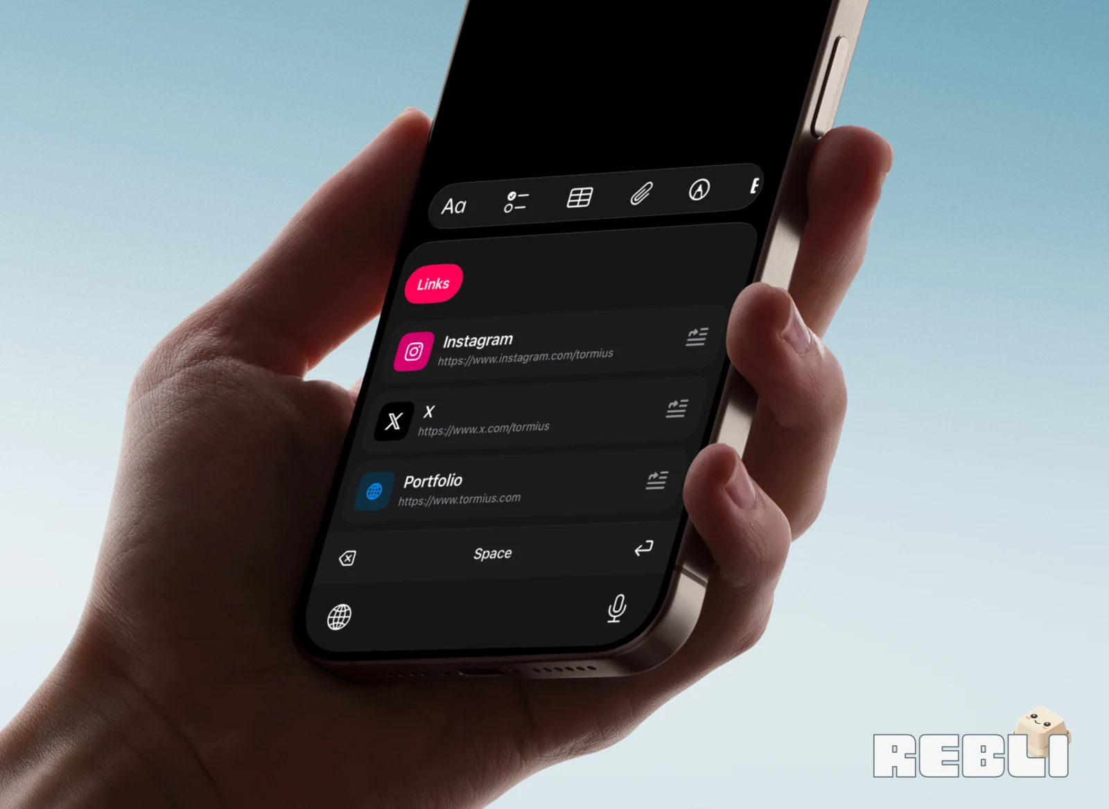 Rebli mobile link editor concept